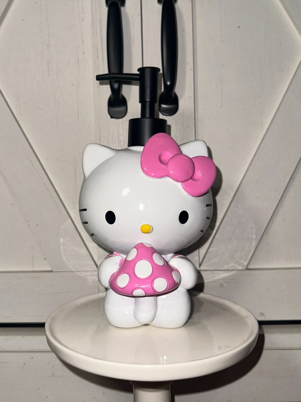 Hello Kitty White Figure with Pink Bow & Pink Polka-Dot Mushroom Soap Dispenser